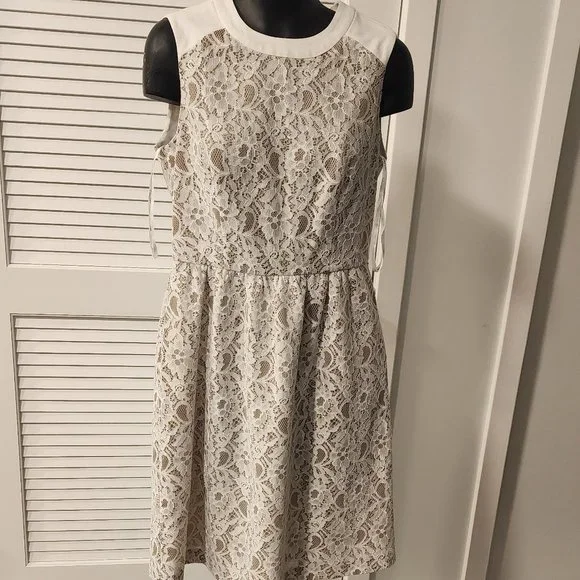 chinese dress ladies Calvin Klein Petite Lace-Trim Sheath Dress Cream 4 P